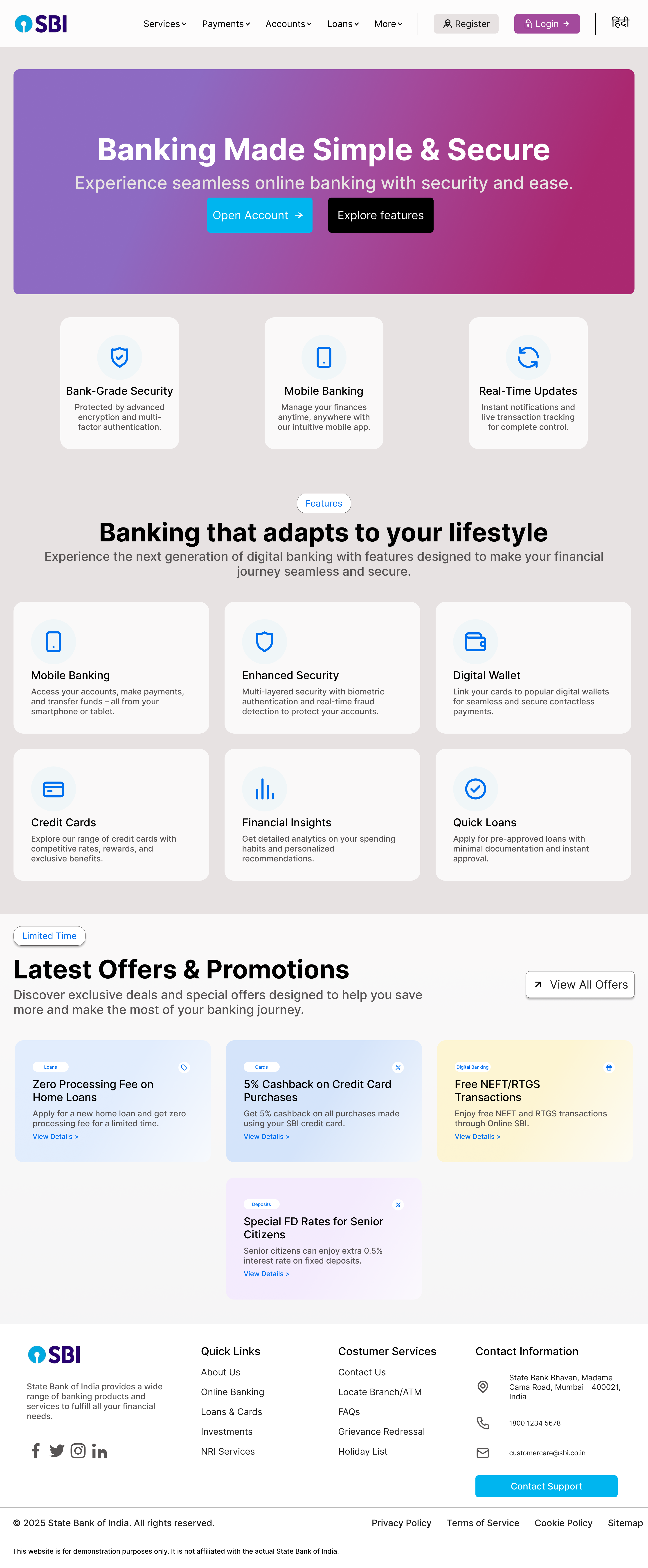 SBI online main page reimagined